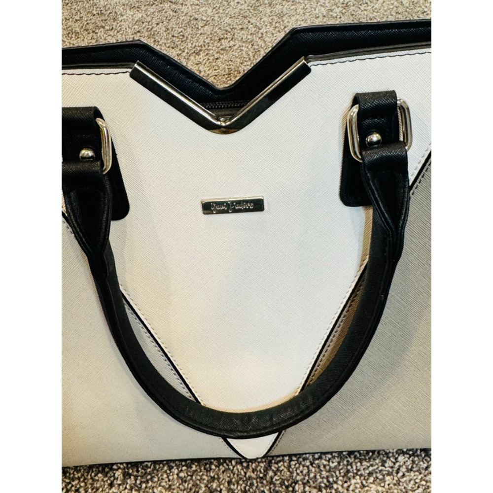 Yani J’Adore Noire Mist Black & White Structured Tote Satchel w/ Strap - Picture 2 of 9